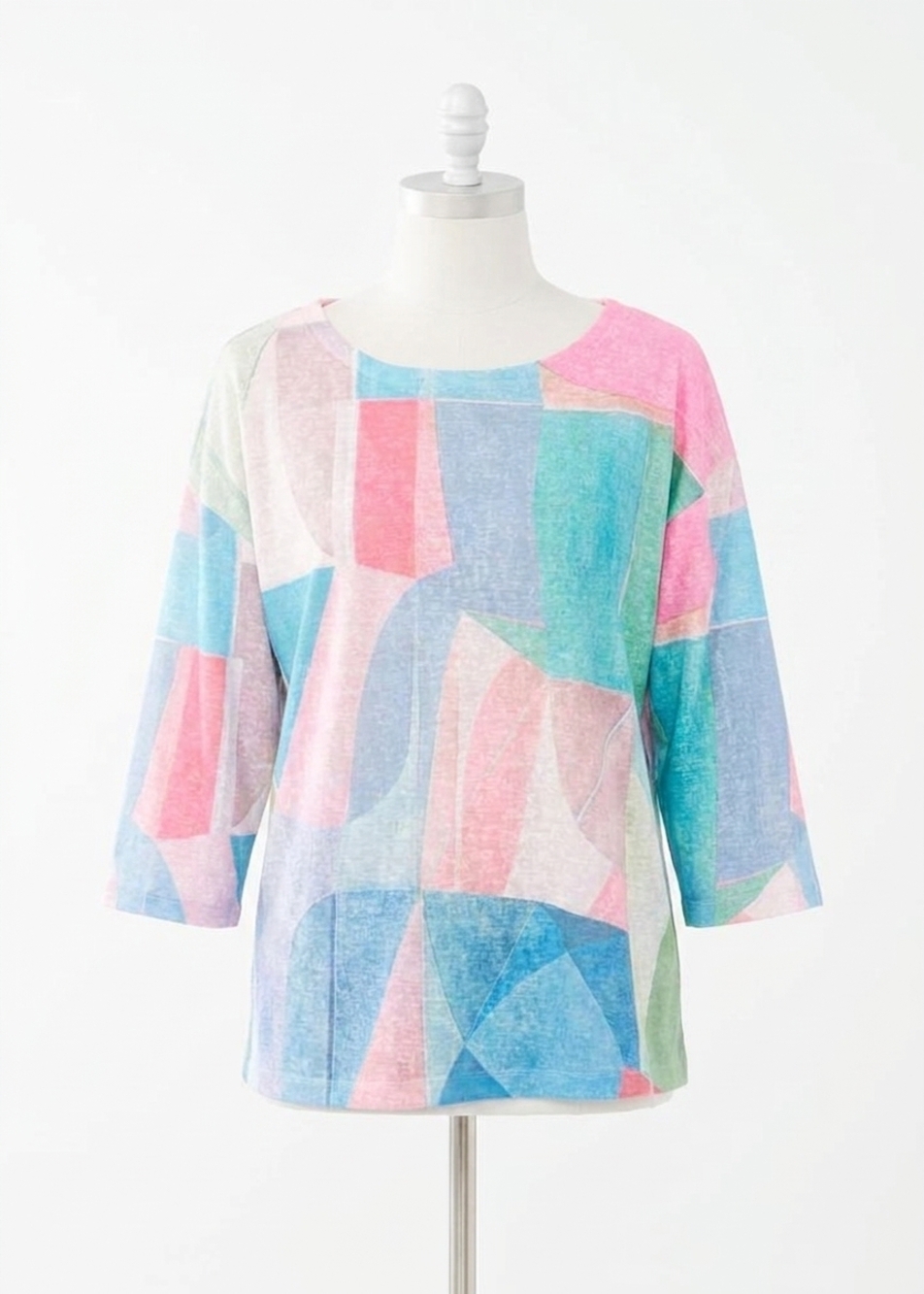 NEW FDJ twila three quarter sleeve drop shoulder jersey top in blue multi